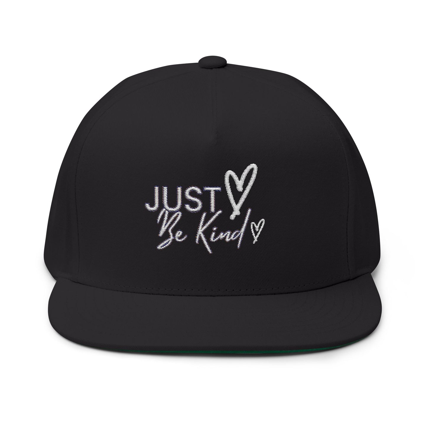 Just Be Kind Flat Bill Cap - Inspirational Hat for Kindness, Gift for Friends, Trendy Hat for Everyday Style, White Embroidered Cap, [...]